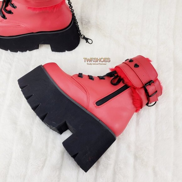 Goth Punk Platform Ankle Boots Furry Chain Cuff 57 - Picture 4 of 16